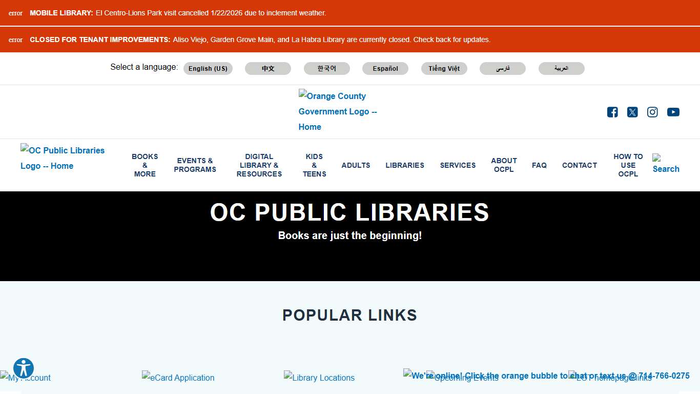Home Page OC Public Libraries