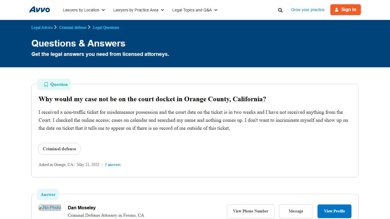 Why would my case not be on the court docket in Orange County, California? - Legal Answers